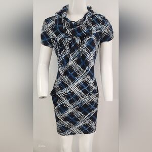 Speechless Dress 80 Inspired Cowl Neck Abstact Pattern Blue/black/white Womens L